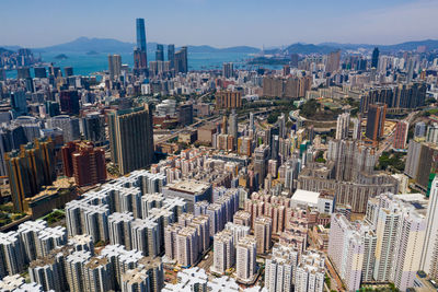 Aerial view of modern buildings in city