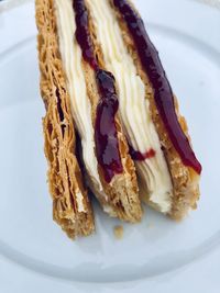 High angle view of cake in plate