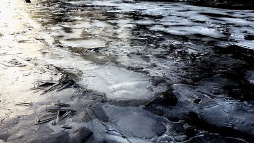 High angle view of frozen river