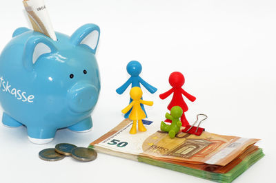 Close-up of toys against white background