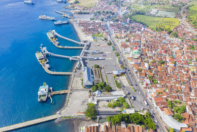 High angle view of buildings in city