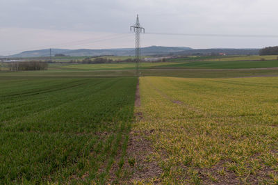 Scenic view of grassy field against cloudy sky