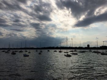 Boats moored at harbor