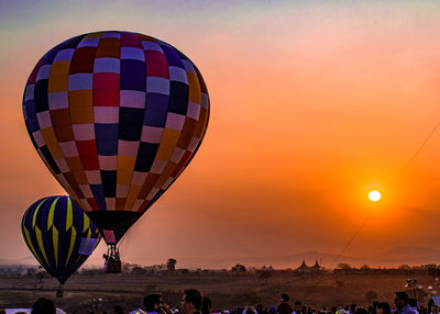 View of hot air balloon against sky during sunset