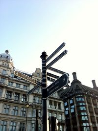 Low angle view of buildings against clear sky