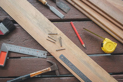 High angle view of pencil on table