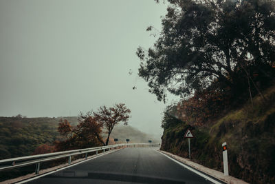 Road amidst trees against sky seen through windshield