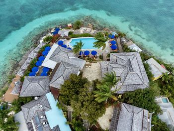 High angle view of boats in sea