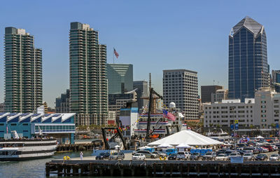  san diego marina panoramic view with modern skyscrapers in san diego, california.