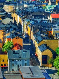 High angle view of buildings in city