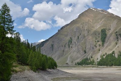 Panoramic view of land and mountains against sky