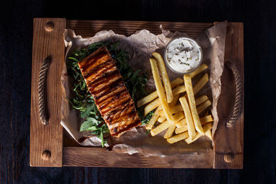 High angle view of food on table