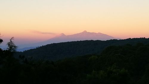 Scenic view of silhouette mountains against clear sky