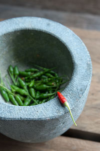 High angle view of vegetables in bowl on table