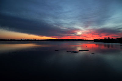 Scenic view of lake against sky during sunset