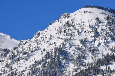 Scenic view of snowcapped mountains against clear sky