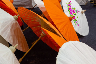 High angle view of multi colored umbrellas