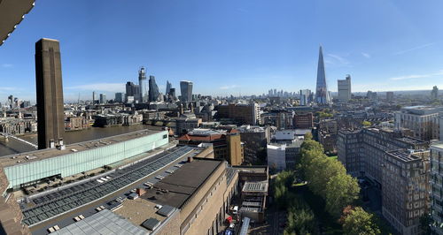 High angle view of buildings in city