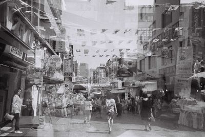 People walking on city street