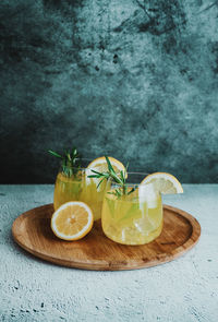 High angle view of drink on table