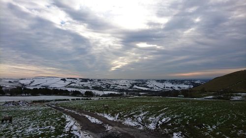 Scenic view of landscape against sky during sunset