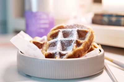 Close-up of dessert in bowl on table