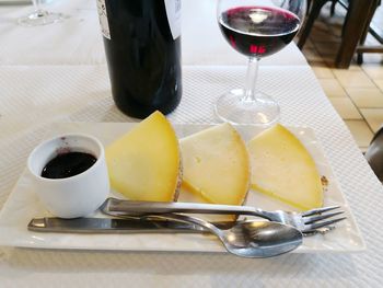 Close-up of breakfast on table