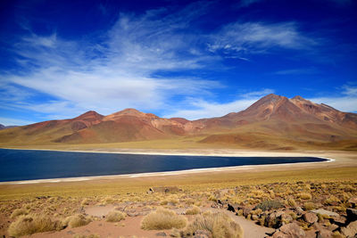 Scenic view of landscape and mountains against sky