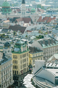 High angle view of buildings in city