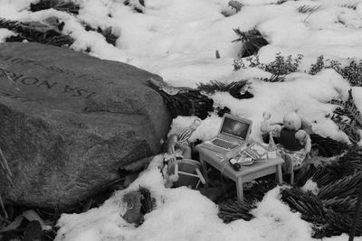 High angle view of snow