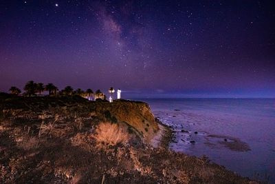 Scenic view of sea against sky at night