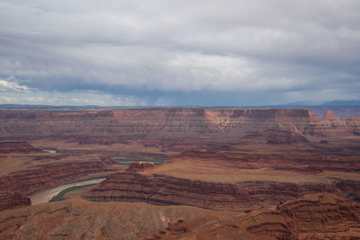 Scenic view of dramatic landscape against cloudy sky