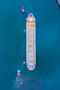 High angle view of boats in sea