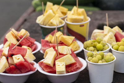 High angle view of fruits on table