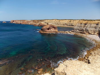 Scenic view of sea against clear sky