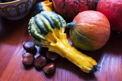 High angle view of fruits on table