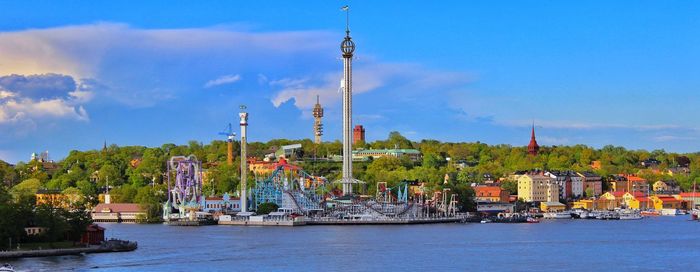 Amusement park, on island with water and sky