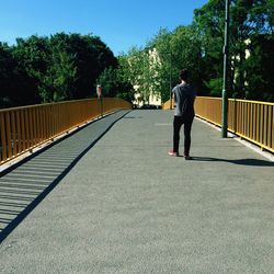 Rear view of man standing on road