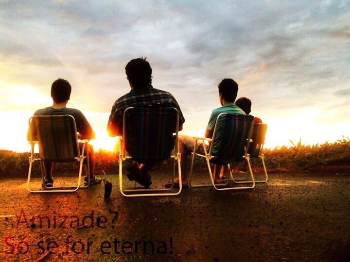 sunset, togetherness, lifestyles, leisure activity, men, bonding, love, sky, friendship, rear view, person, orange color, cloud - sky, boys, casual clothing, sun, childhood