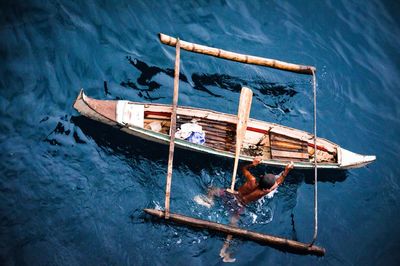 High angle view of boat on sea