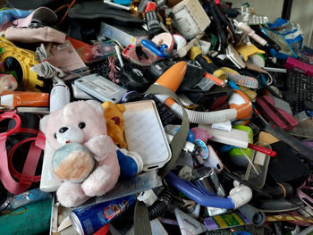 High angle view of toys for sale in market