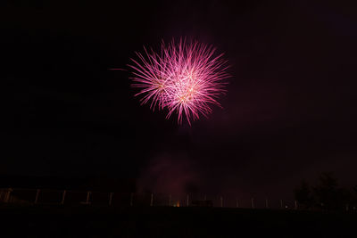 Low angle view of firework display at night