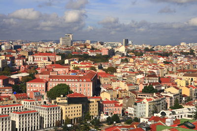 High angle view of townscape against sky