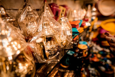 Close-up of christmas decorations for sale