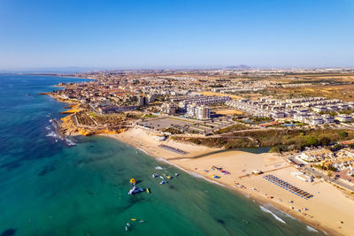 High angle view of boats in sea