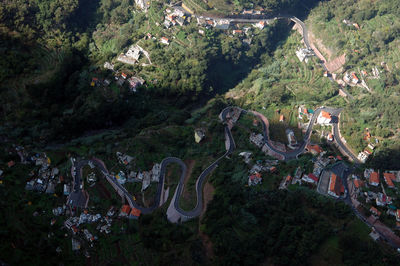 High angle view of mountain road on sunny day