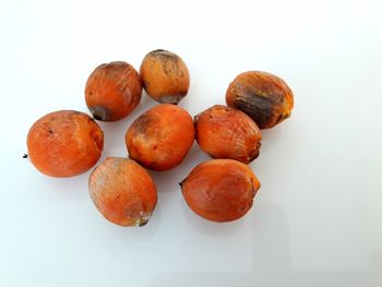 Close-up of oranges against white background