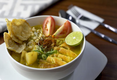 Close-up of food in plate on table