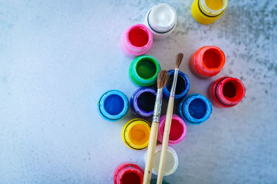 High angle view of multi colored pencils on table
