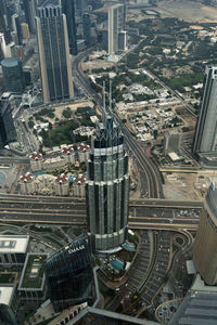 High angle view of buildings in city